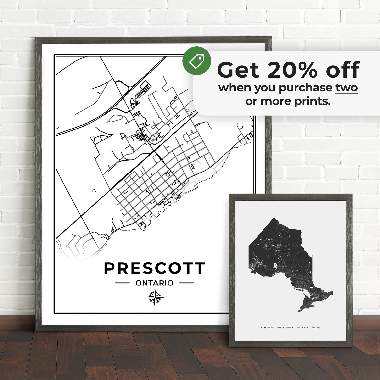 Prescott Map Print Map of Prescott Ontario Black & White Etsy