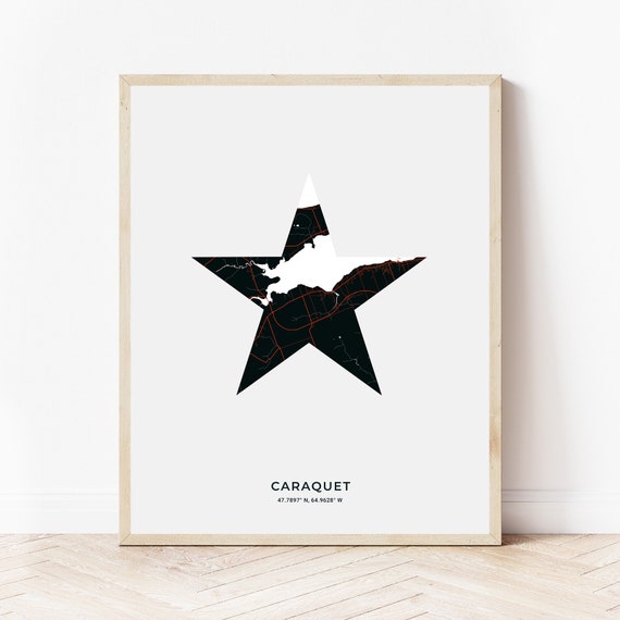 Caraquet New Brunswick Map Caraquet Acadian Star Print Map Of Caraquet New Brunswick | Etsy