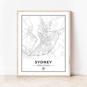 Sydney Karte Drucken | Karte von Sydney Nova Scotia | Schwarz & Weiß | Digitaler Download
