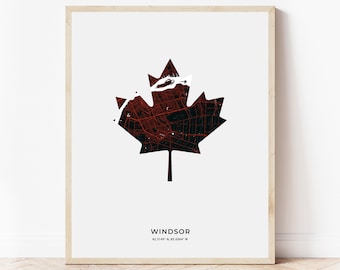Windsor Maple Leaf Print | Map of Windsor Ontario