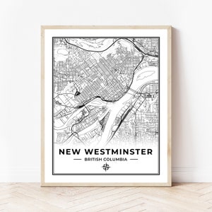 New Westminster Map Print | Map of New Westminster British Columbia | Black & White | Digital Download