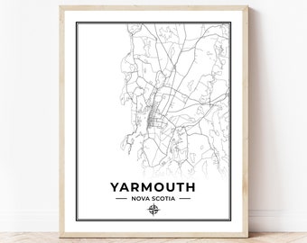 Yarmouth Map Print | Map of Yarmouth Nova Scotia | Black & White | Digital Download