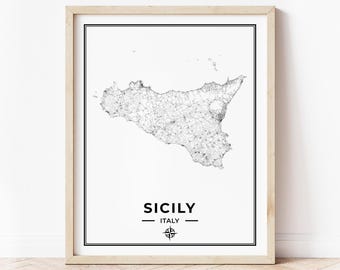 Sicily Map Print | Map of Sicily Italy | Digital Download