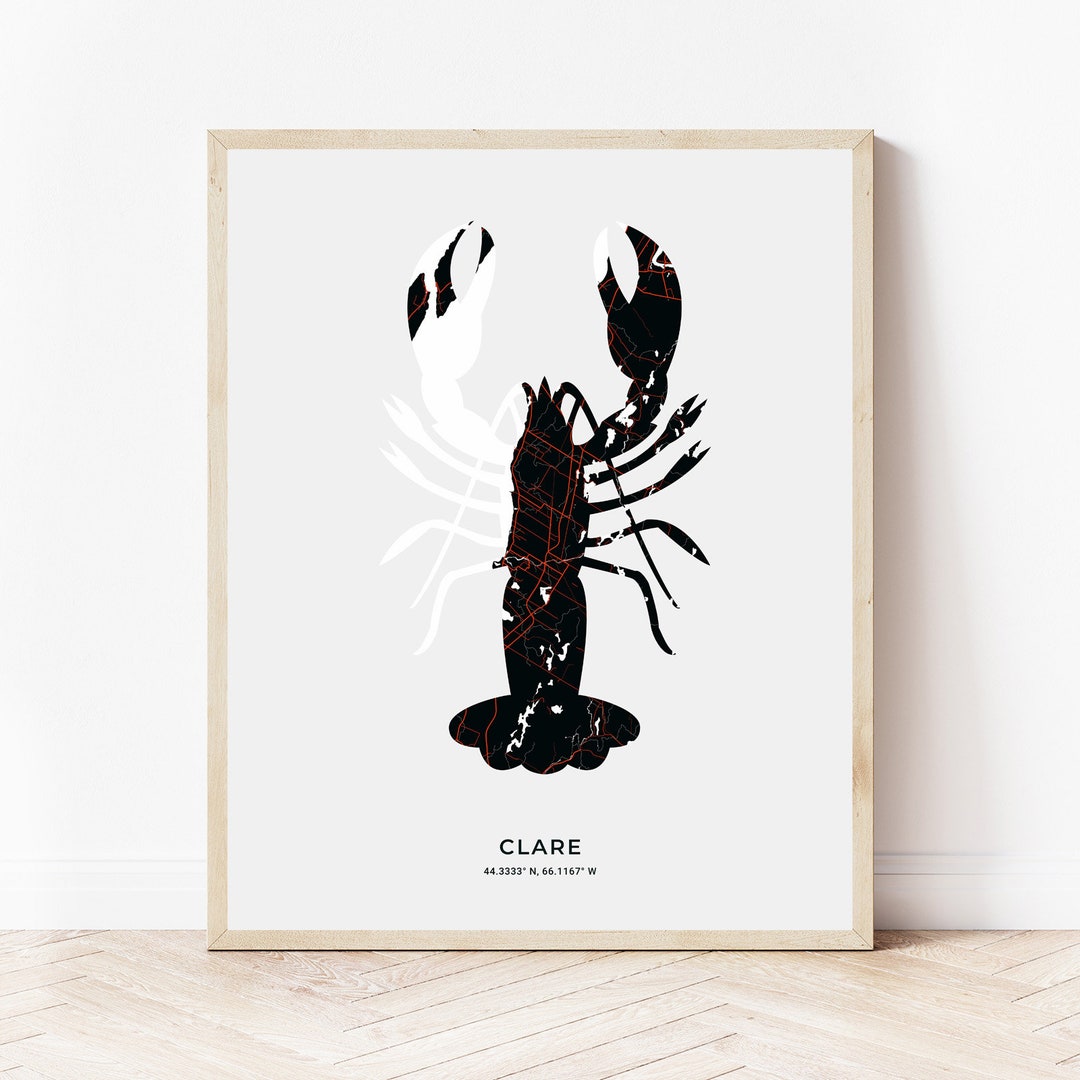 Clare Lobster Print Map of Clare Nova Scotia Digital Download Etsy