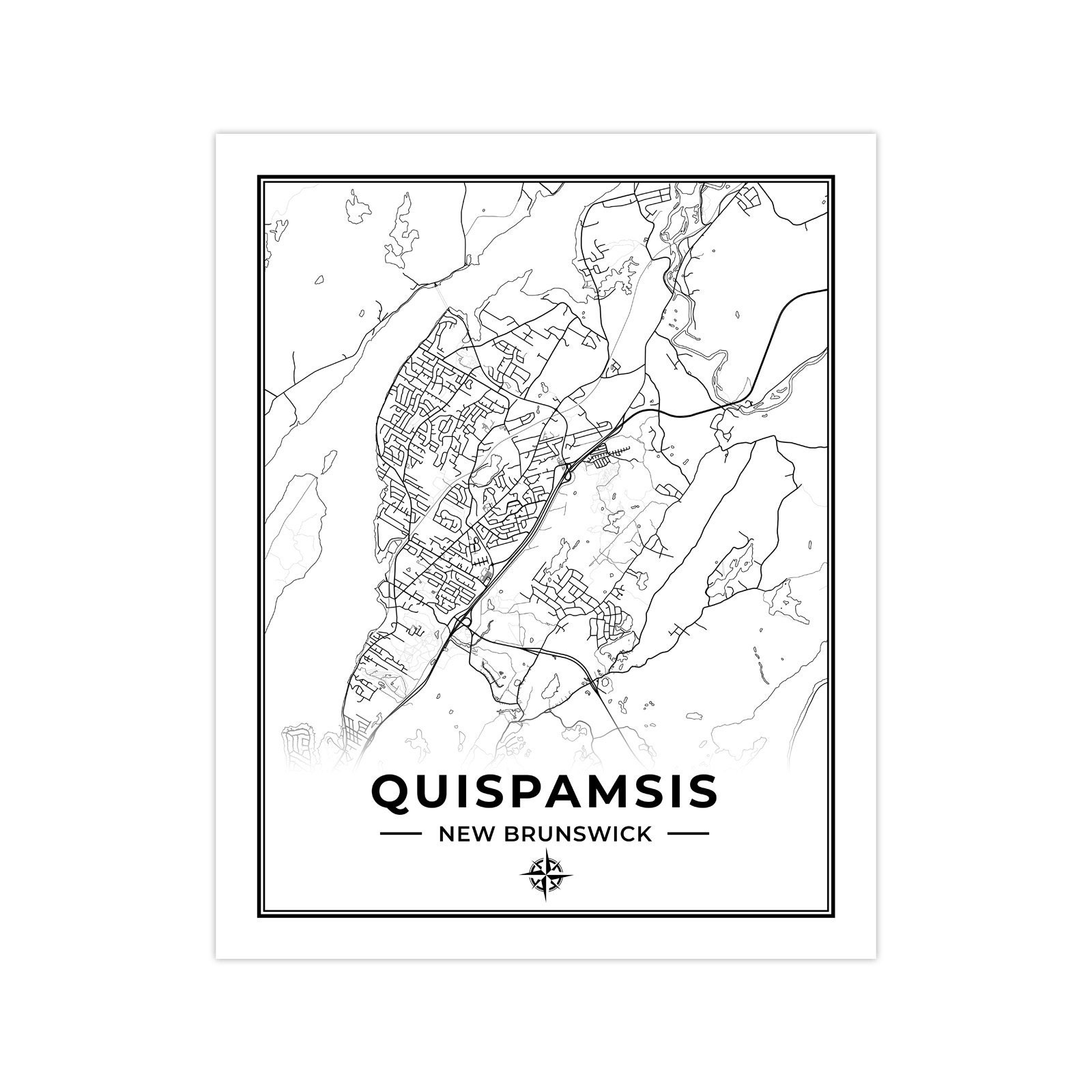 Quispamsis Map Print Map of Quispamsis New Brunswick Black Etsy Canada