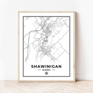 Impresión de mapas de Shawinigan / Mapa de Shawinigan Quebec / Blanco y negro / Descarga digital
