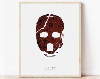 Montréal Hockey Mask Print | Map of Montréal Quebec | Digital Download