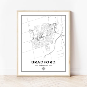 Bradford kaart afdrukken | Kaart van Bradford-Ontario | Zwart-wit | Digitaal downloaden