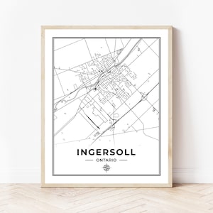 Ingersoll Map Print | Map of Ingersoll Ontario | Black & White | Digital Download