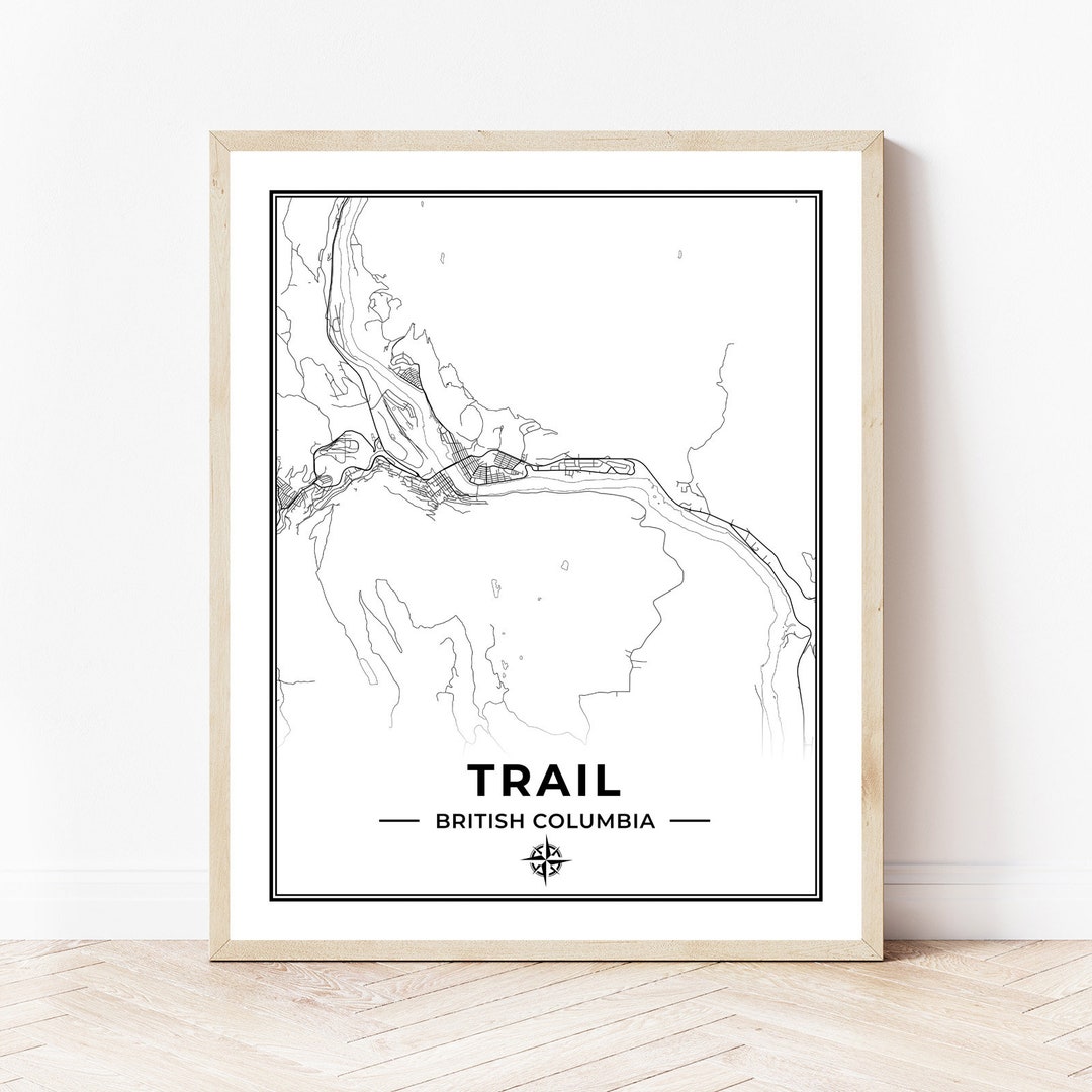 Trail Map Print Map of Trail British Columbia Black & Etsy