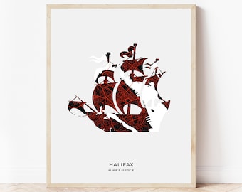 Halifax Tall Ship Print | Map of Halifax Nova Scotia | Digital Download