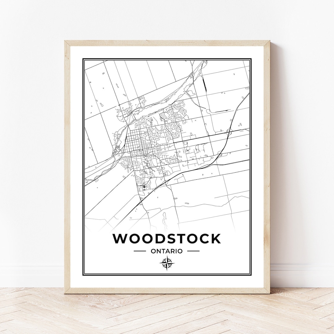 Woodstock Map Print Map of Woodstock Ontario Black &amp; White Digital ...