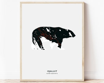 Iqaluit Polar Bear Print | Map of Iqaluit Nunavut | Digital Download