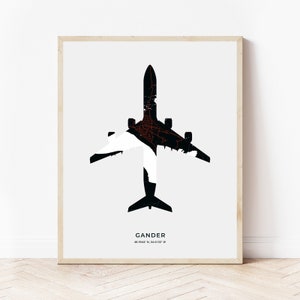 Impression d'avion de Gander | Carte Gander, Terre-Neuve-et-Labrador | Téléchargement numérique
