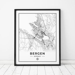 Bergen Map Print | Map of Bergen Norway | Digital Download