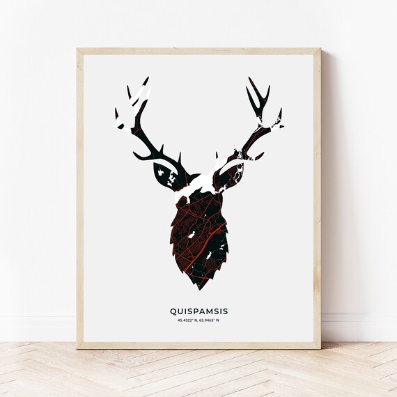 Map Of Quispamsis Nb Quispamsis Stag Print Map Of Quispamsis New Brunswick | Etsy