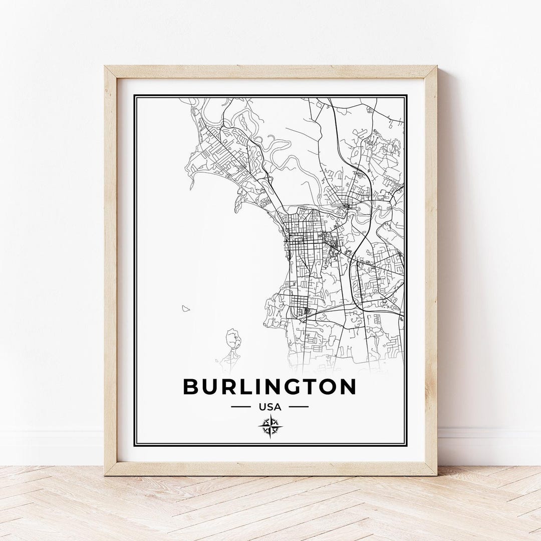 Burlington Map Print Map of Burlington Vermont Digital Download Etsy