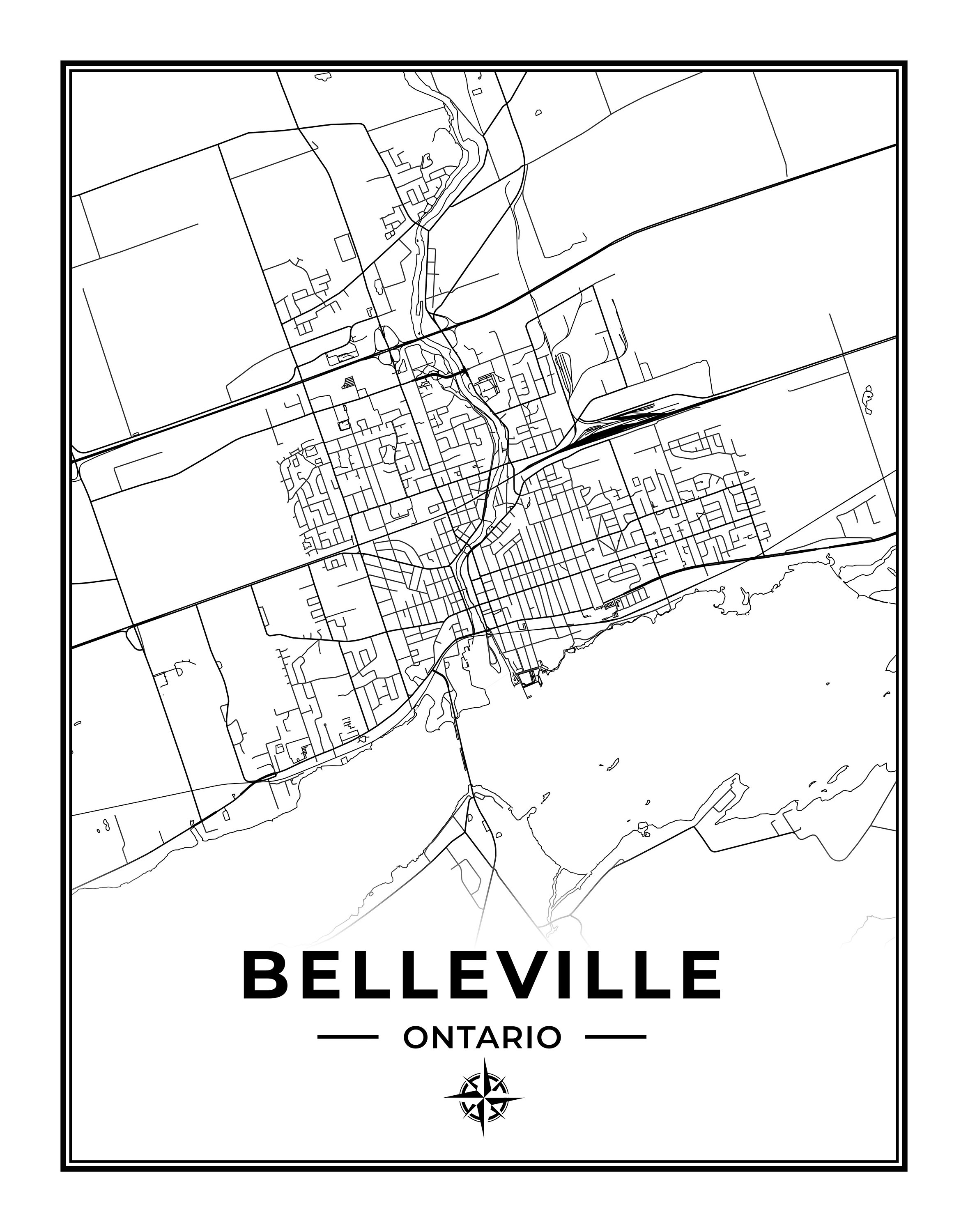 Belleville Map Print Black & White Map of Belleville | Etsy