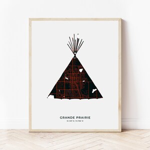Grande Prairie Tipi Print | Karte von Grande Prairie Alberta | Digitaler Download