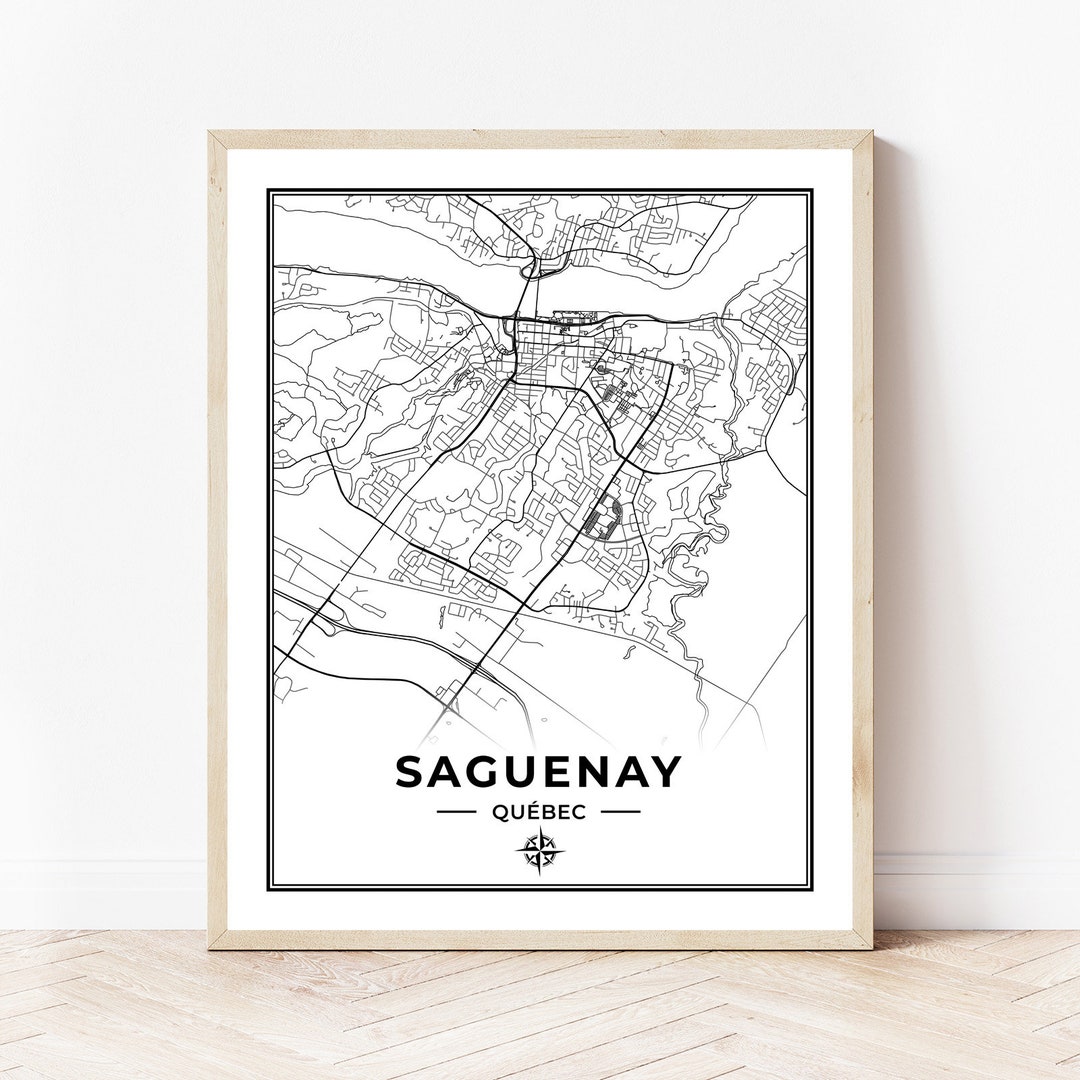 Saguenay Map Print Map of Saguenay Quebec Black & White Digital