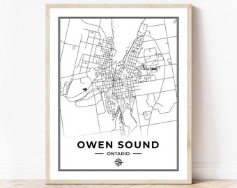 Owen Sound Map Print | Map of Owen Sound Ontario | Black & White | Digital Download