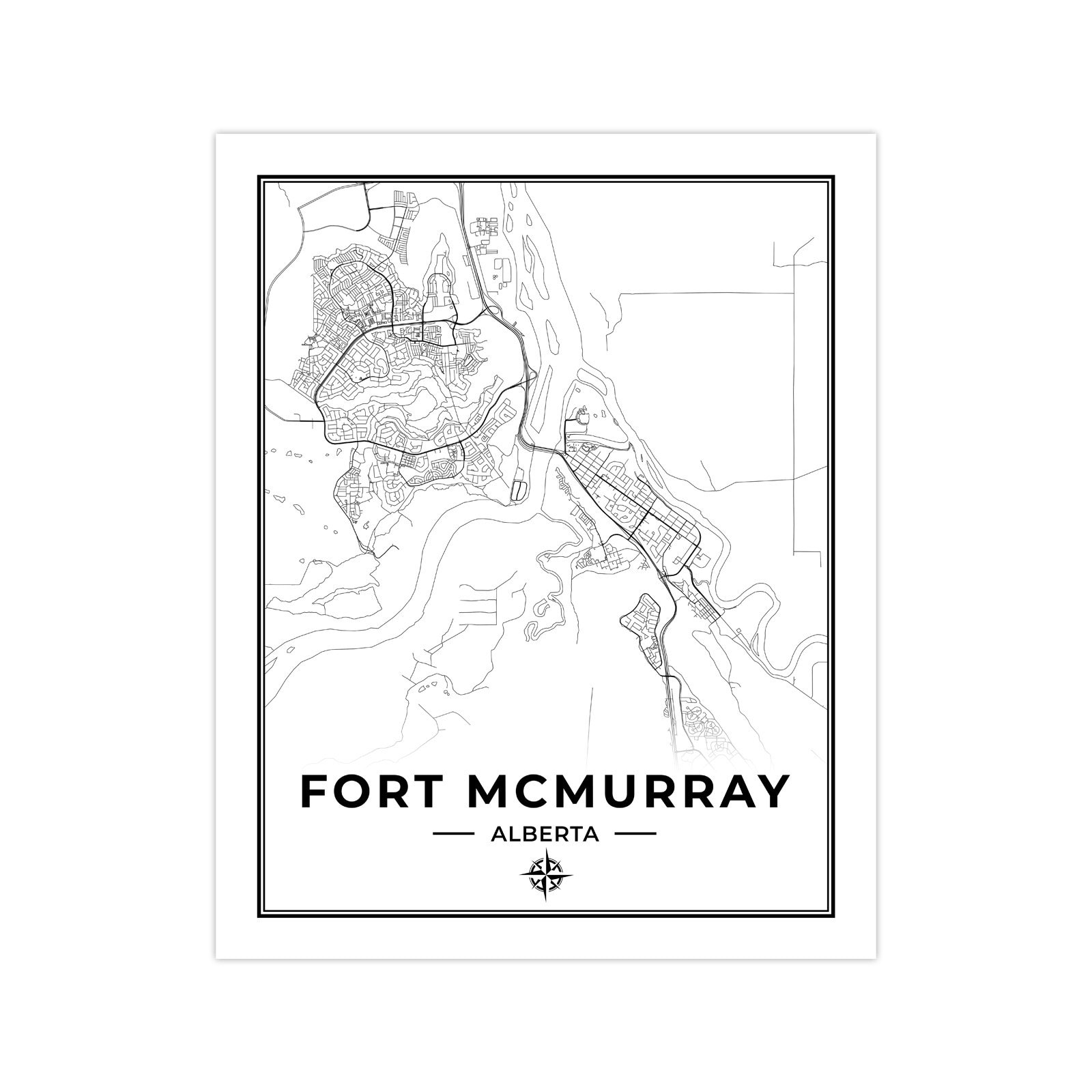 Fort Mcmurray Map Print Map of Fort Mcmurray Alberta Black Etsy