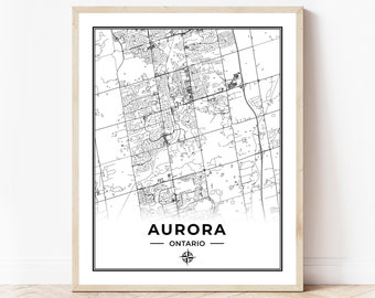 Aurora Map Print | Map of Aurora Ontario | Black & White | Digital Download