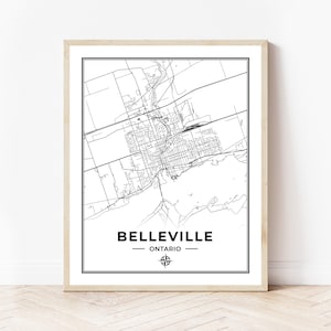 Belleville Mapa Wydruk | Mapa Belleville Ontario | Czarno-biała | Pobieranie cyfrowe