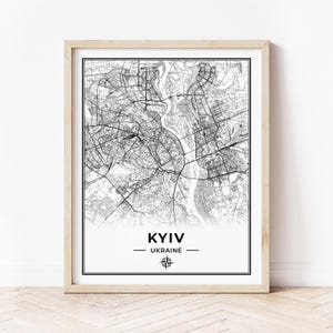Mapa de Kyiv para imprimir / Mapa de Kyiv, Ucrania / Descarga digital