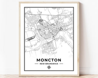 Moncton Map Print | Map of Moncton New Brunswick | Black & White | Digital Download