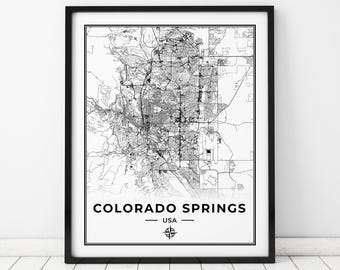 Impression de carte de Colorado Springs | Carte de Colorado Springs, Colorado | Téléchargement numérique