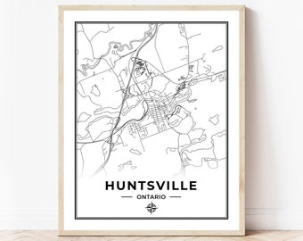 Huntsville Map Print | Map of Huntsville Ontario | Black & White | Digital Download