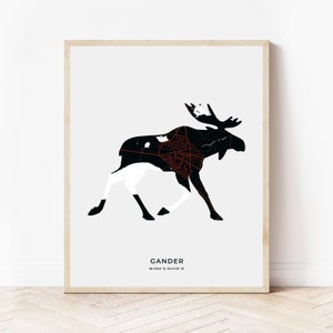 Gander Elch Druck | Karte von Gander Neufundland | Digitaler Download