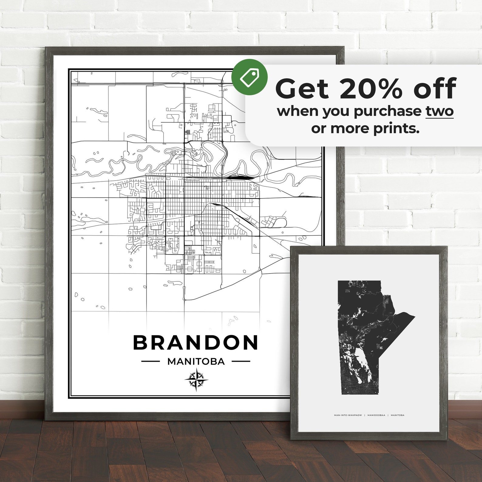 Brandon Map Print Map Of Brandon Manitoba Black White Digital Il I8nq 