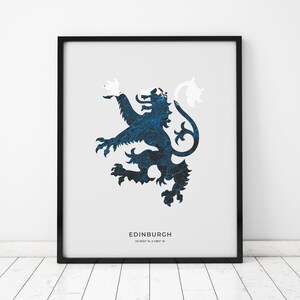Impression de carte du lion rampant d'Édimbourg | Carte d'Édimbourg, Écosse | Téléchargement numérique