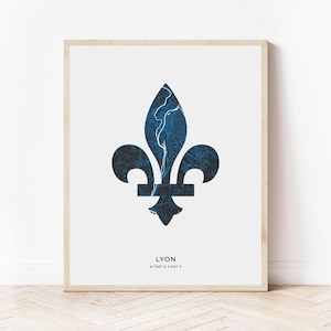 Lyon Fleur-de-lis Map Print | Map of Lyon France | Digital Download