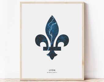 Lyon Fleur-de-lis Map Print | Map of Lyon France | Digital Download