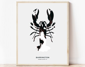 Barrington Lobster Print | Map of Barrington Nova Scotia | Digital Download