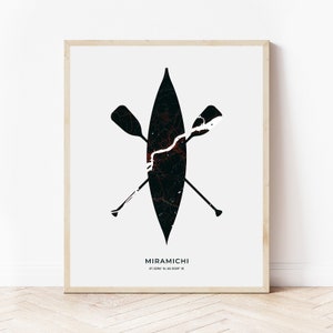Impression de canoë de Miramichi | Carte de Miramichi, Nouveau-Brunswick | Téléchargement numérique