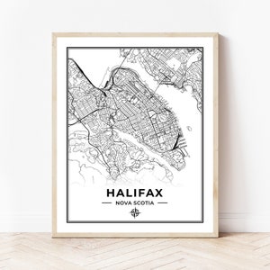 Impression de carte d’Halifax | Carte de Halifax Nouvelle-Écosse | Noir et blanc | Téléchargement numérique