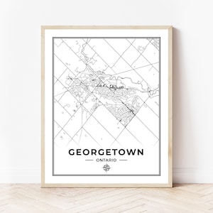 Impression de carte de Georgetown | Carte de Georgetown, Ontario | Noir et blanc | Téléchargement numérique