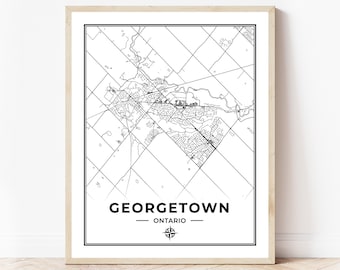 Stampa mappa di Georgetown / Mappa di Georgetown Ontario / Bianco e nero / Download digitale