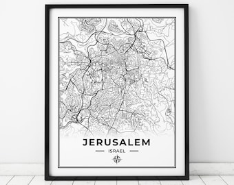 Jerusalem Map Print | Map of Jerusalem Israel | Digital Download