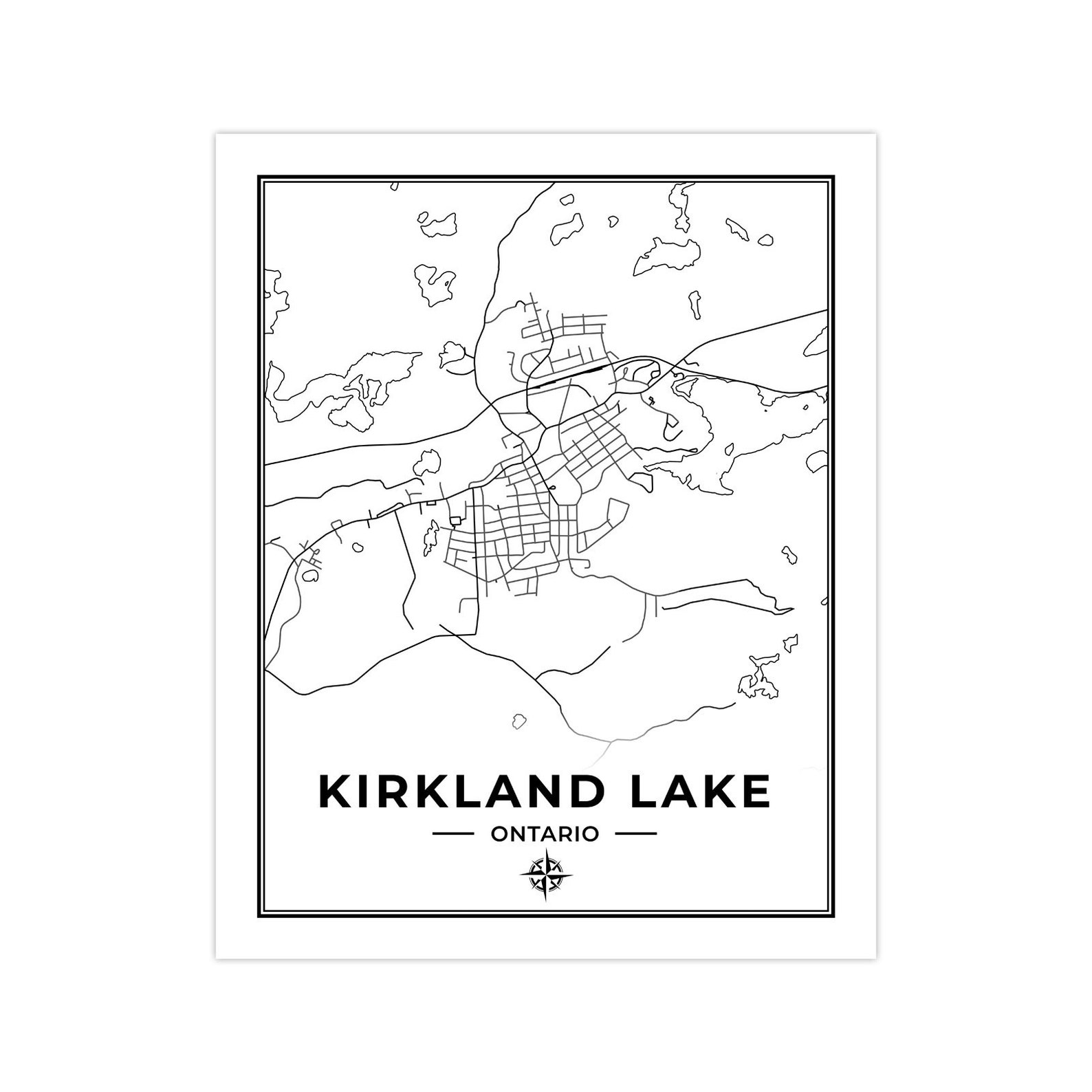 Kirkland Lake Map Print Map of Kirkland Lake Ontario Black Etsy Canada
