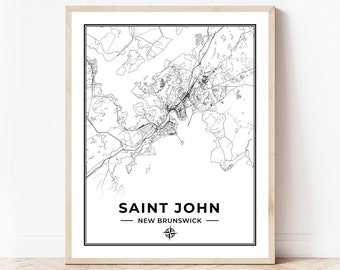 Saint John Map Print | Map of Saint John New Brunswick | Black & White | Digital Download