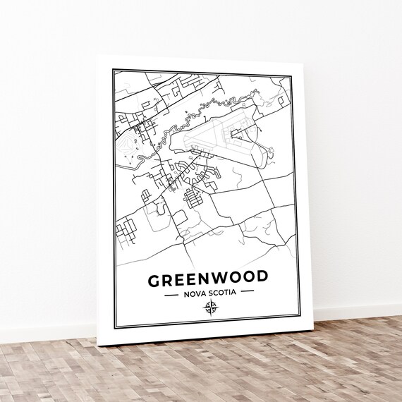 Greenwood Nova Scotia Map Greenwood Map Print Map Of Greenwood Nova Scotia Black & | Etsy
