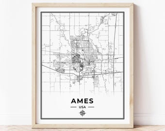 Ames Map Print | Map of Ames Iowa | Digital Download