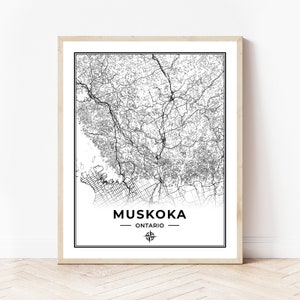 Muskoka Karte Print | Karte von Muskoka | Schwarz & Weiß | Digitaler Download