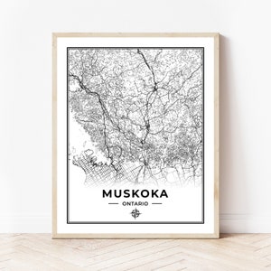 Muskoka Map Print | Map of Muskoka Ontario | Black & White | Digital Download