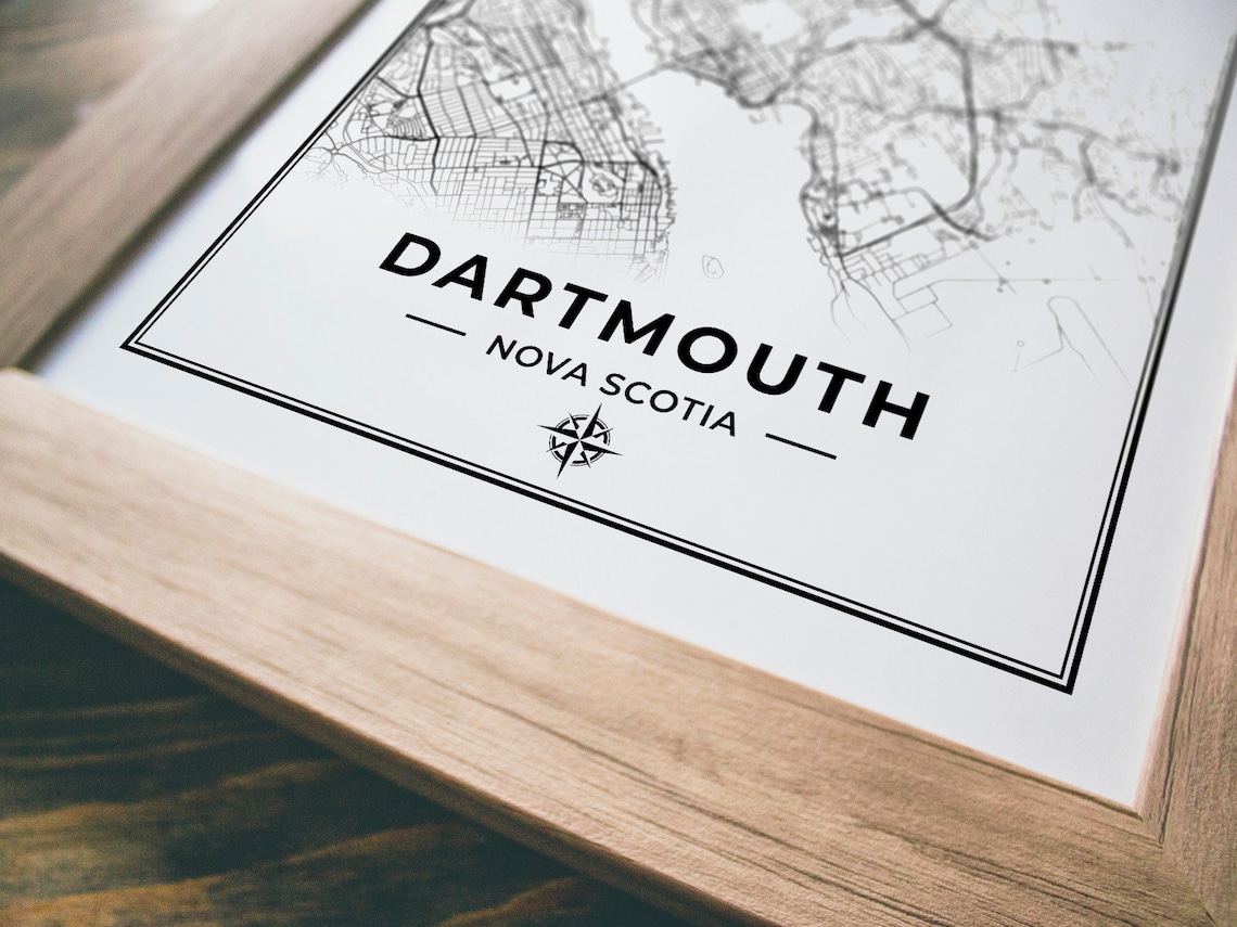Dartmouth Map Print Map of Dartmouth Nova Scotia Black & Etsy Canada